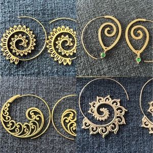 Set of 4 Gold Tone Tribal Earrings 1 1/2 X 1 1/2"